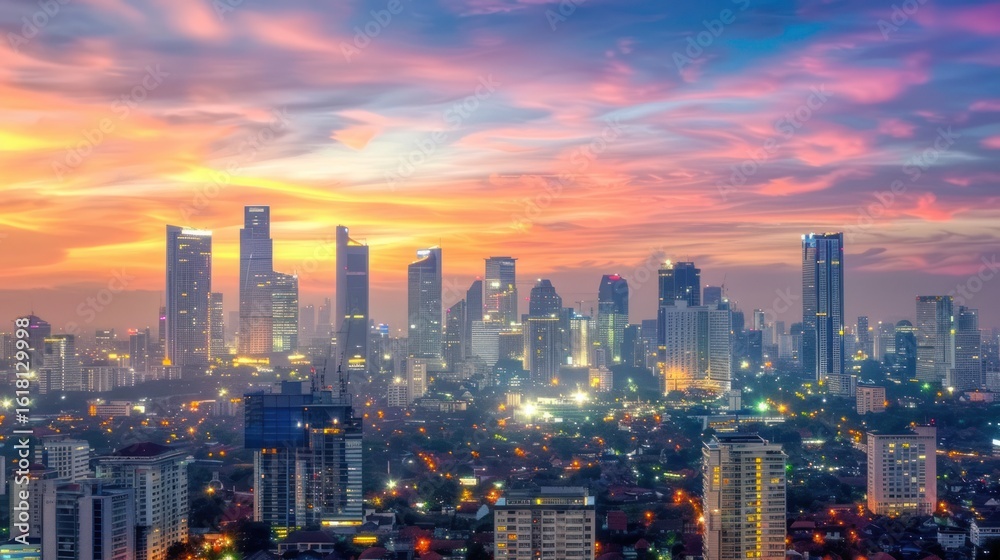 Naklejka premium City skyline sunset