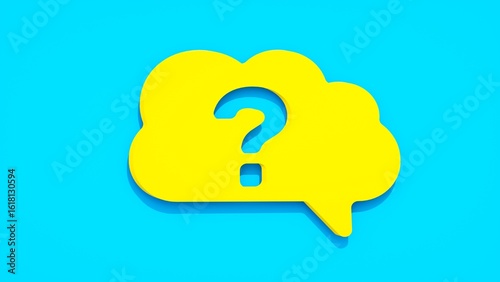 Cloud speech bubble with question mark on blue background 3d render