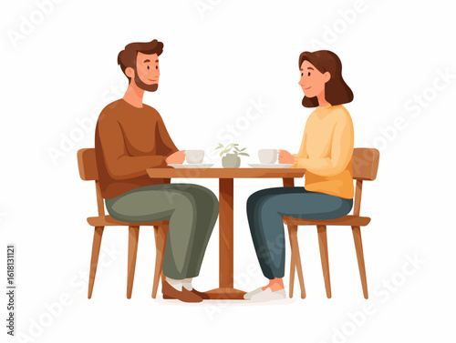 Vector flat illustration of a couple having a coffee date isolated on a white background