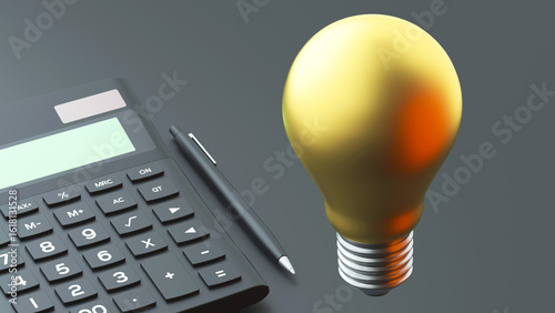 Calculator and golden light bulb for tax and investment opportunity concept
