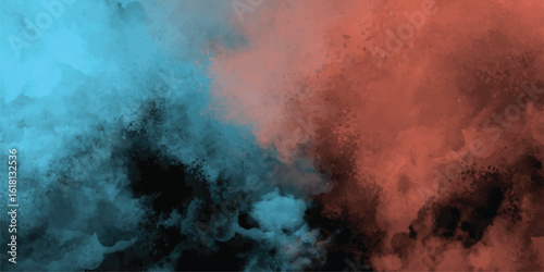 Abstract watercolor background with blended blue orange and black artistic colors and dynamic brush strokes