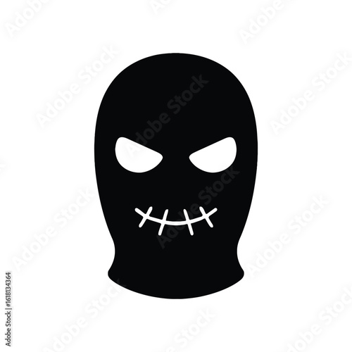 Scary criminal balaclava icon with stitched mouth vector art.