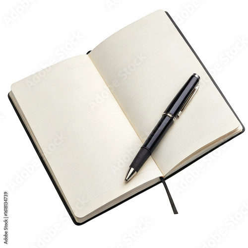 Wallpaper Mural Open blank notebook with a black pen resting on the pages isolated on transparent background Torontodigital.ca