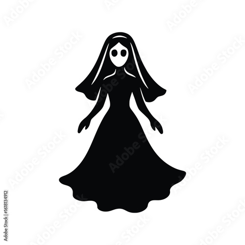 Ethereal silhouette of a spectral bride for Halloween design.