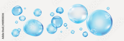Colorful soap bubbles on a transparent background. Bubbles with rainbow hues float gracefully. Soap bubbles create a playful, colorful atmosphere. Soap bubble element vector set.
