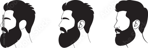 Three men s heads in profile with different beard styles
