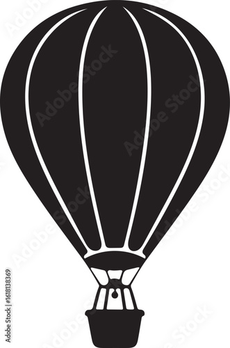 Black silhouette of a hot air balloon with a basket and gondola