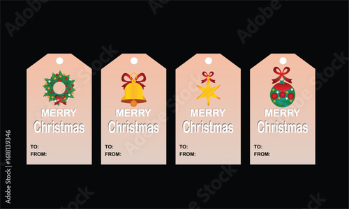 Editable Christmas Tags A festive set of 4 minimalist Christmas gift tag illustrations featuring classic holiday elements