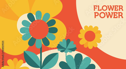 Retro-inspired vector art of a tropical Bird of Paradise plant. Stylized floral illustration with a clean, graphic aesthetic.