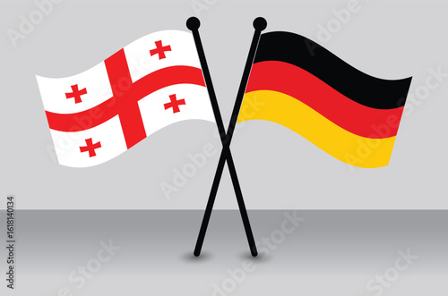 Crossed Flags of Georgia and Germany. Waving Flags Flat Style. Official Proportion.