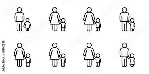 Family icons depicting parents with children in various poses  