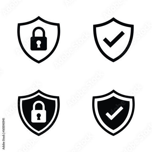 Shield Icons Set: Security, Protection, and Verified Checkmark Symbols