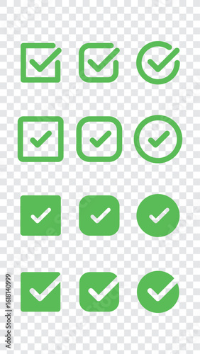 Green check marks in various shapes: square, circle, shield. Check marks symbolize approval, correctness, and success. Green check marks indicate positive outcomes. Vector element set. Free Download Green check marks in various shapes: square, circle, shield. Check marks symbolize approval, correctness, and success. Green check marks indicate positive outcomes. Vector element set. - GFXLoad