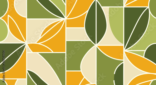 Seamless autumn pattern with a charming mix of forest mushrooms and colorful fall leaves. A whimsical nature background.