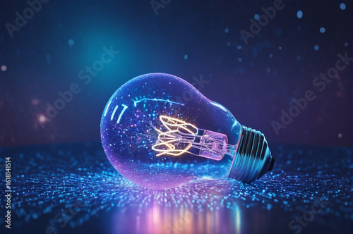 Futuristic Lightbulb with Digital Elements Illustration. Generative AI.