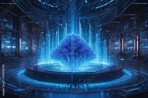 Futuristic Digital Data Structure Visualization. Generative AI.