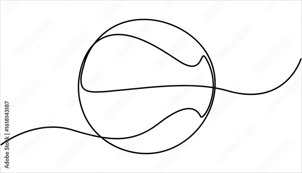 Obraz premium baseball continuous one line drawing, Illustration of a baseball in the air, Baseball Black and White Square Icon, Continuous line drawing of baseball ball one line art Vector. 