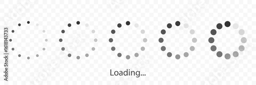 Progress loading bar on transparent background. Load icon set. Download circle indicator in grey shades. Buffering symbol for website, mobile app, interface, waiting state, progress meter, infographic