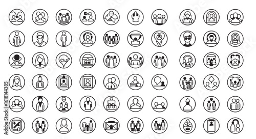 Diverse set of user interface icons representing people and interactions in a minimalist style for modern web design applications
