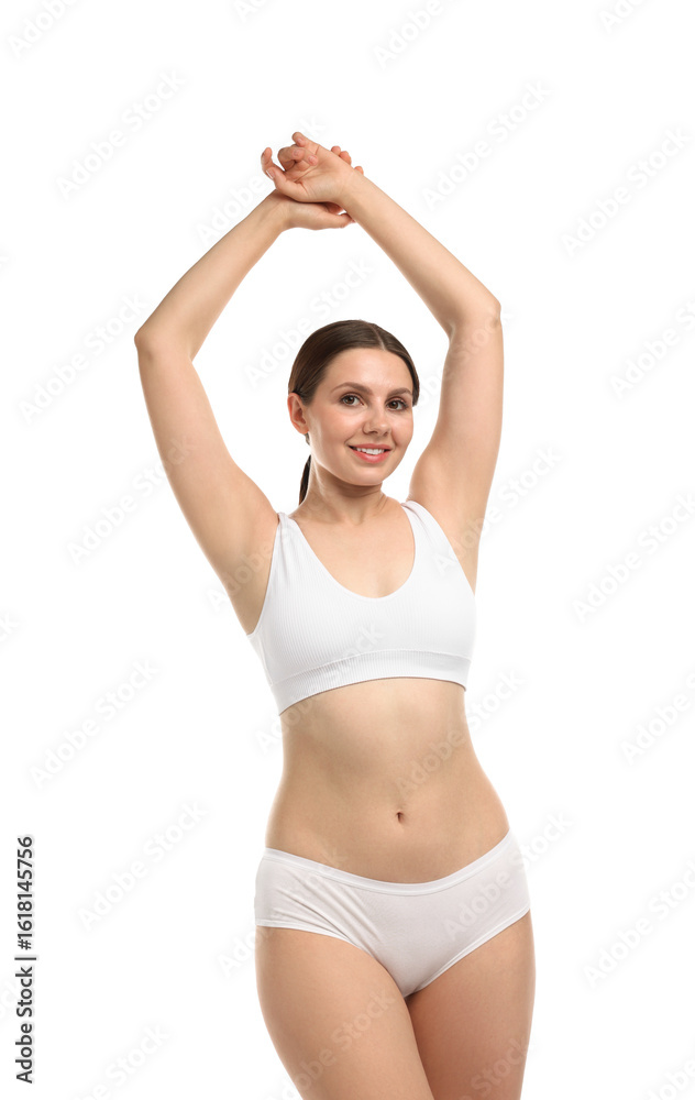 Beautiful woman in underwear on white background Beautiful woman in underwear on white background