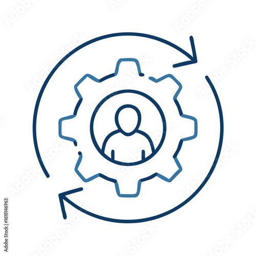 User-centered design process icon with gear and user silhouette  