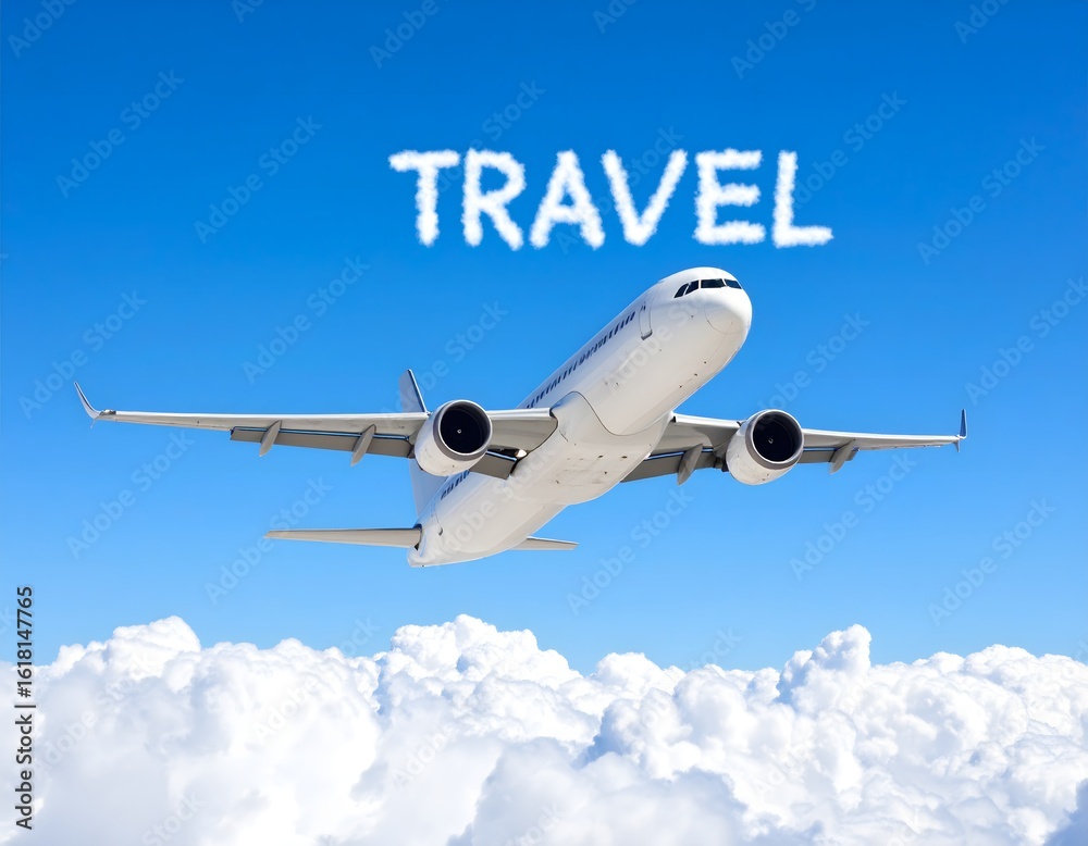 Obraz premium 青い空と白い雲の飛行機旅