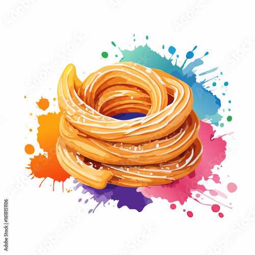 Delicious golden-brown coiled churro, a traditional fried dough pastry sprinkled with sugar.