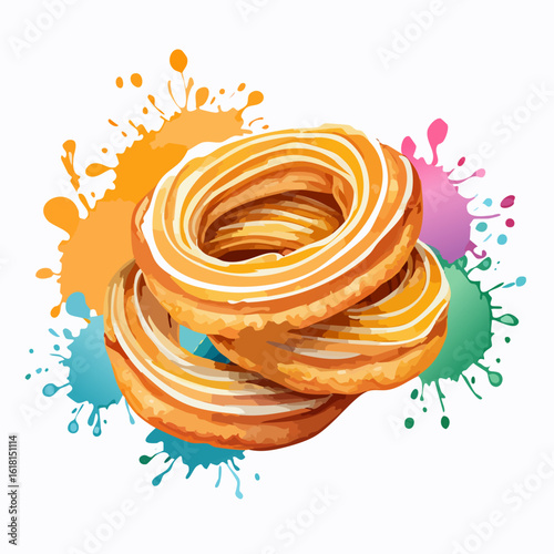 A delicious stack of three golden-brown crullers with a sweet white icing drizzle.