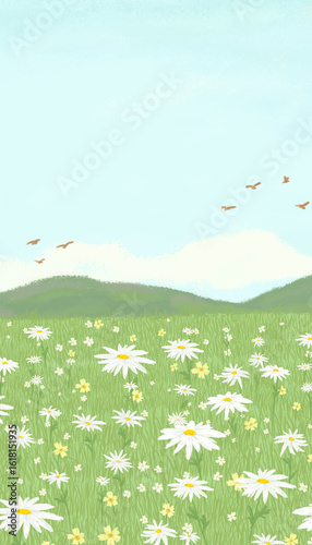 Aesthetic flower field iPhone wallpaper, nature illustration