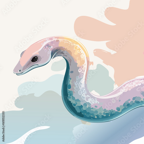 Graceful fantasy serpent with iridescent pastel skin and a gentle expression.