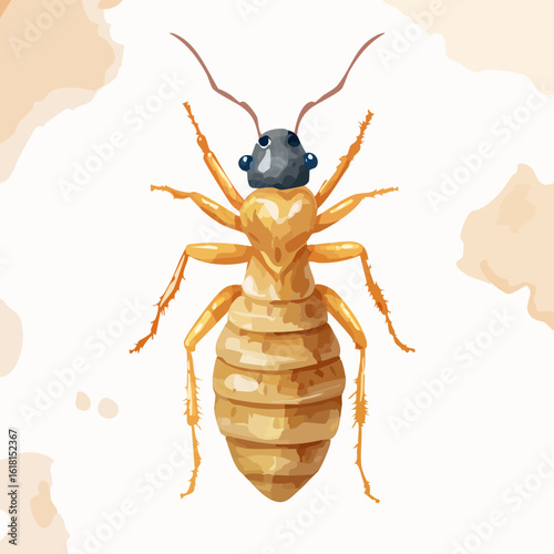 Stylized vector illustration of a golden termite with a segmented body and a dark grey head.