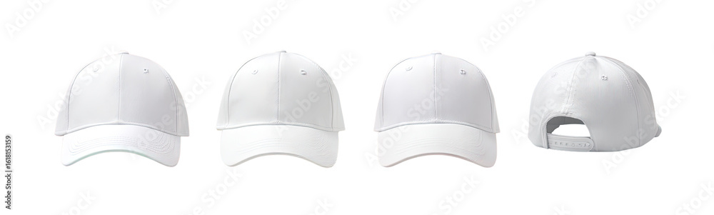 Fototapeta premium Four identical white blank baseball caps