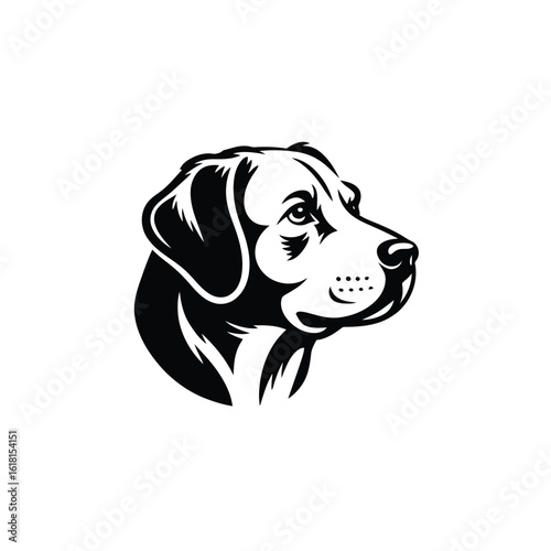Vector illustration of a noble dog head in black and white, a loyal companion with a determined gaze and sleek fur