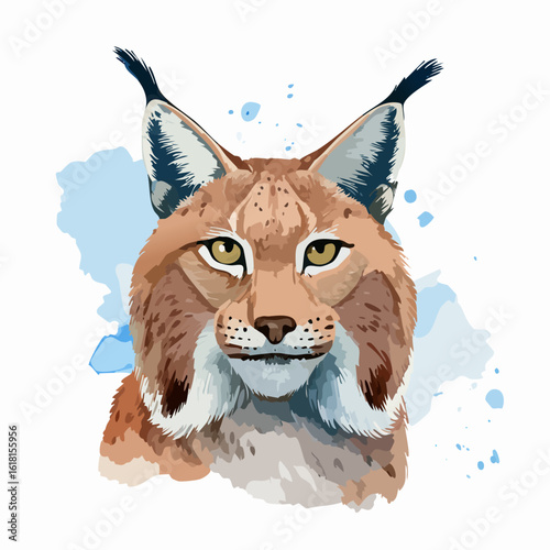 Artistic portrait of a wild lynx with distinctive black ear tufts and intense yellow eyes.