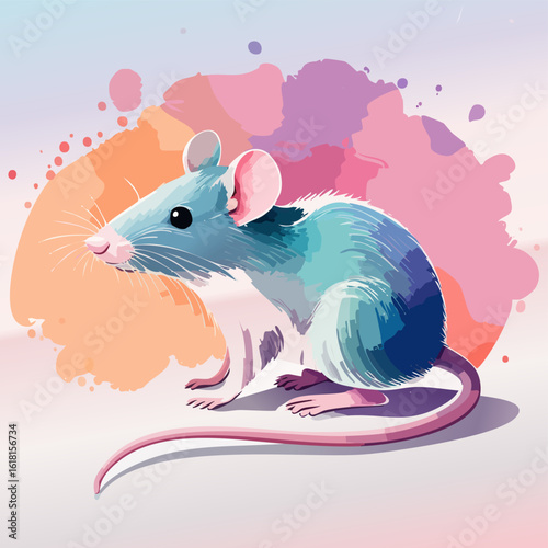 Colorful Blue and Teal Rat with Pink Accents in a Modern Artistic Style