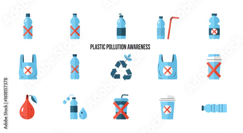 Plastic Pollution Awareness Icons