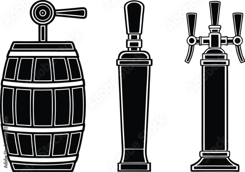 Vintage beer barrel and tap collection illustration