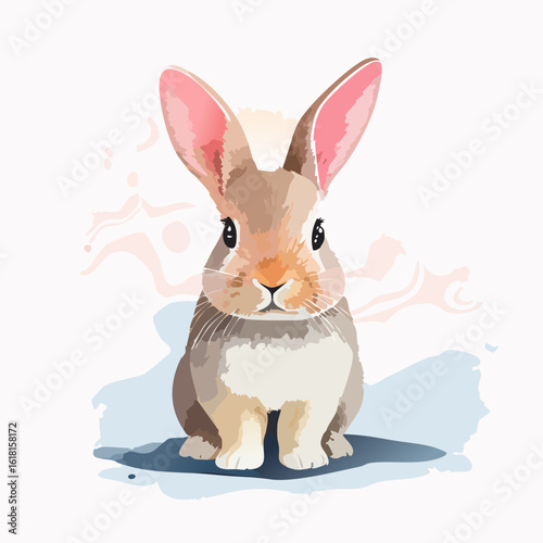 Charming vector illustration of a small brown bunny with large pink ears.