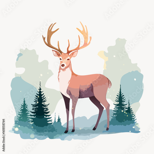 Majestic brown stag with large golden antlers, illustrated in a clean, modern vector style.
