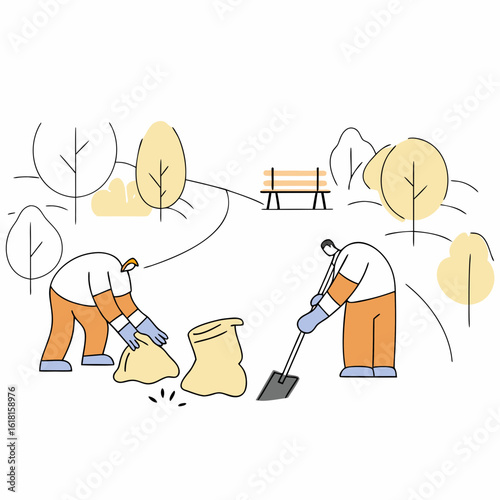 Volunteers Collecting Trash in Park
