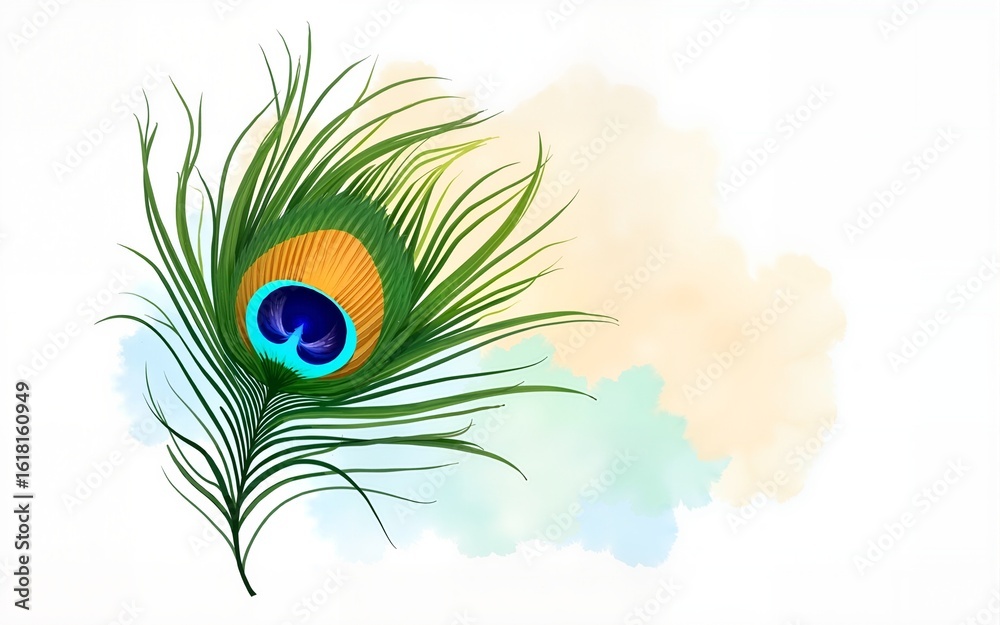 Obraz premium Peacock feather in watercolor style for janmashtami. High quality