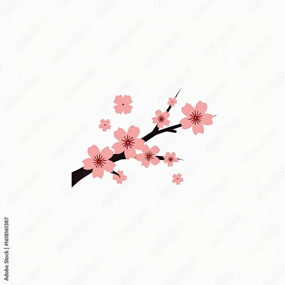 Naklejka premium Pink Cherry Blossoms on Branch - Simple Flat Illustration