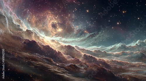 Vibrant cosmic nebula with swirling colors and sparkling stars, HD realistic