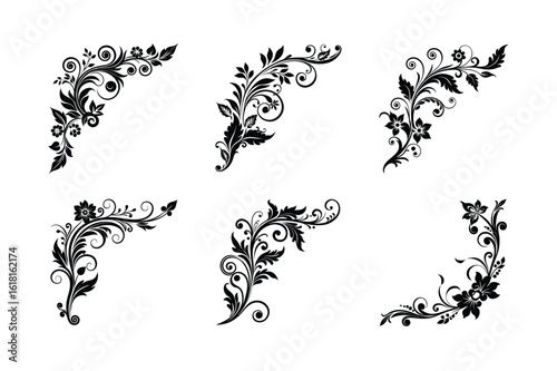 Decorative floral corner vector assets for invitations Silhouette Vector illustration