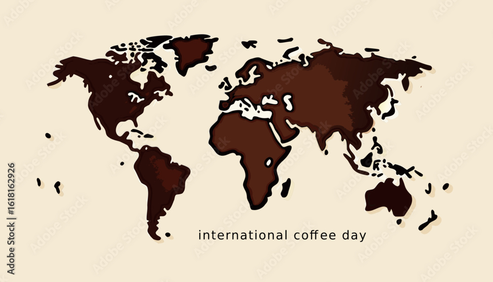 Naklejka premium World map silhouette made of coffee beans for Coffee Day