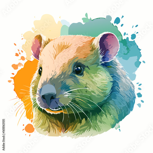 Smiling Quokka Portrait in a Colorful, Expressive Watercolor Style