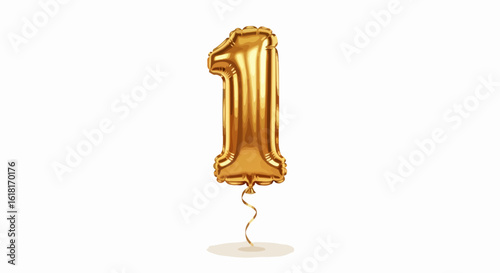 Shiny Golden Number One Foil Balloon with Ribbons for Celebrations.