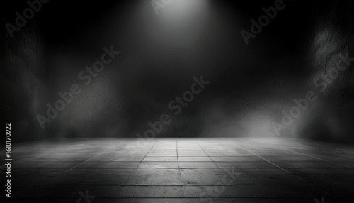 platform abstract stage texture fog spotlight dark black floor podium dramatic empty night room table concrete wall scene place display studio smoky dust