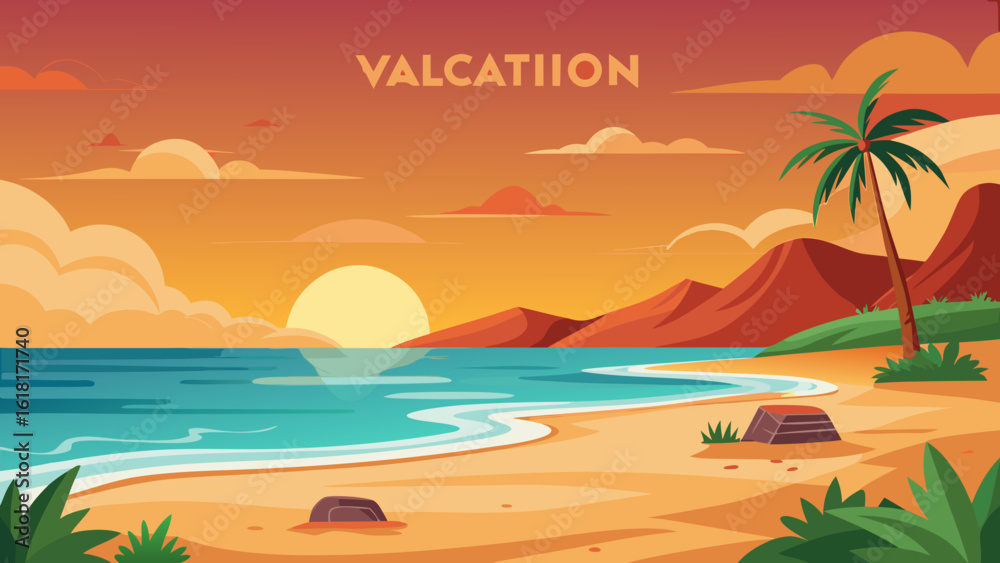 Obraz premium Tropical beach sunset vacation scene