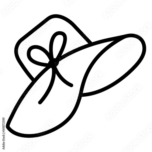 Icono sombrero de verano de mujer con cinta con líneas